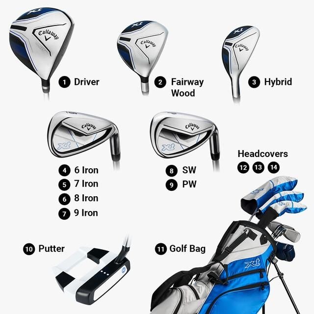 Callaway XT 26 11PC juniorský golfový set, grafit, + stand bag, modrý/biely