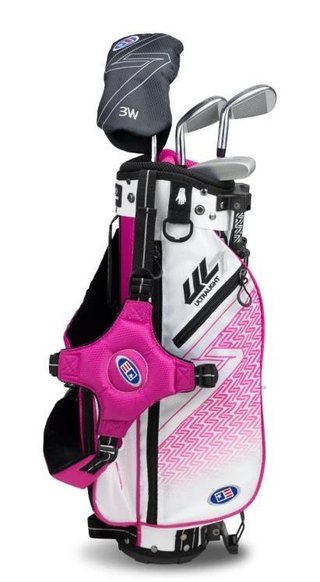 U.S. Kids Golf UL7-42 (107cm) 4-Club juniorský golfový set, grafit, + stand bag, biela/ružová