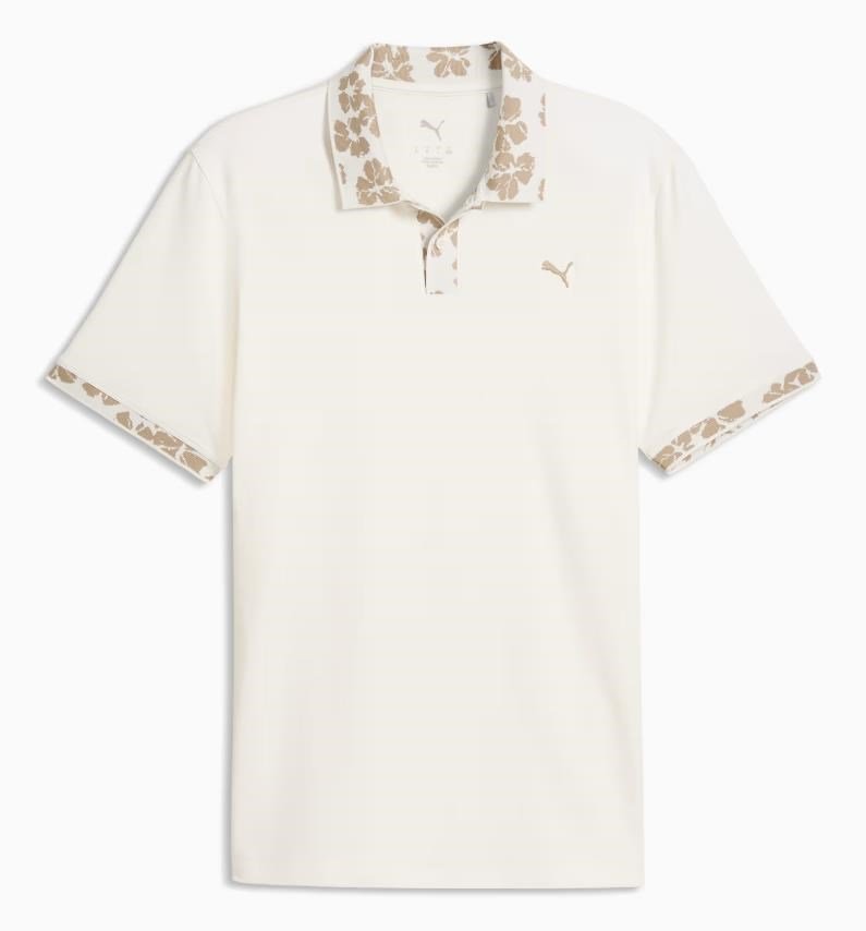 Puma Modalon Floral Rib pánske polo, warm white/ice coffee