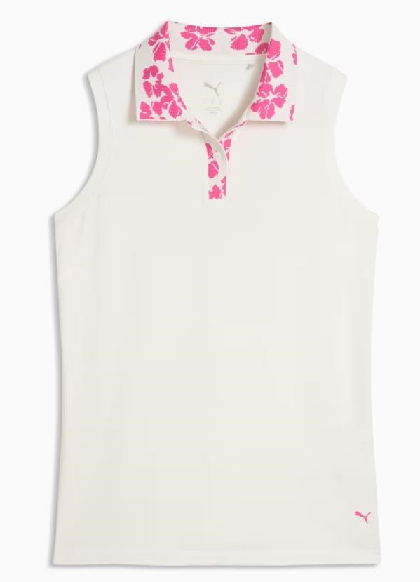 Puma Modalon Floral Rib Sleeveless dámske polo, warm white/pink opal
