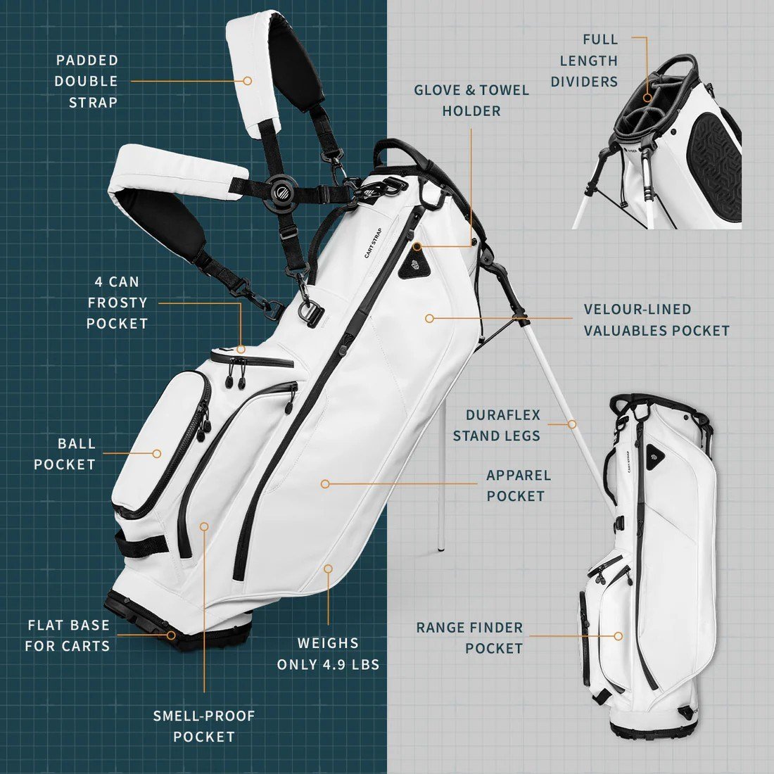 Sunday Golf Ryder S-Class stand bag, biely