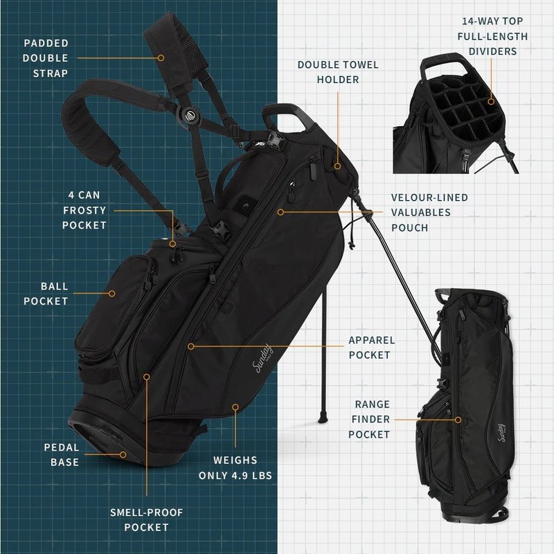 Sunday Golf Ryder 14 way stand bag, čierny