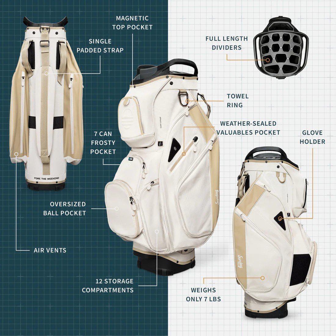 Sunday Golf Big Rig cart bag, toasted almond
