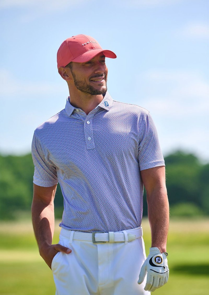 FootJoy Nautical Flag Print Lisle pánske polo, nantucket red/coastal blue