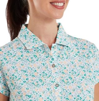 FootJoy Cap Sleeve Lisle dámske polo, tile blue floral print