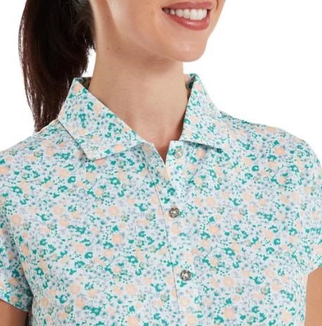 FootJoy Cap Sleeve Lisle dámske polo, tile blue floral print