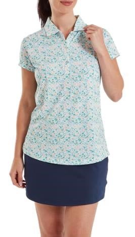 FootJoy Cap Sleeve Lisle dámske polo, tile blue floral print
