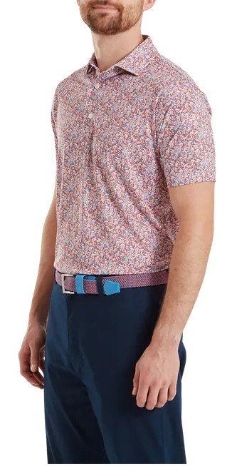 FootJoy Meadow Print Lisle pánske polo, nantucket red/hambray/coastal blue