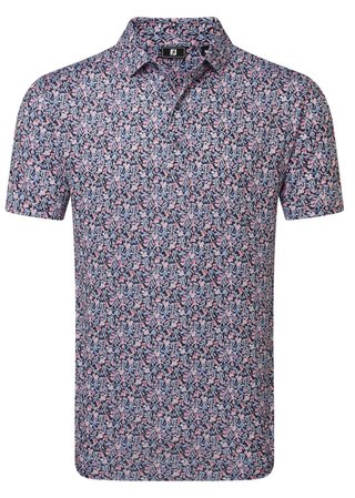 FootJoy Meadow Print Lisle pánske polo, black/vivid violet/pink pop