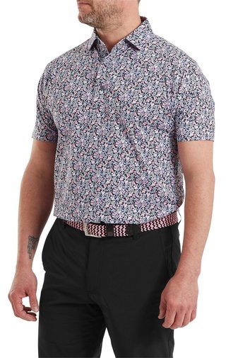 FootJoy Meadow Print Lisle pánske polo, black/vivid violet/pink pop
