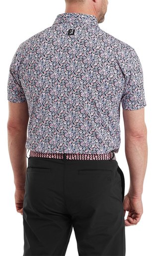 FootJoy Meadow Print Lisle pánske polo, black/vivid violet/pink pop