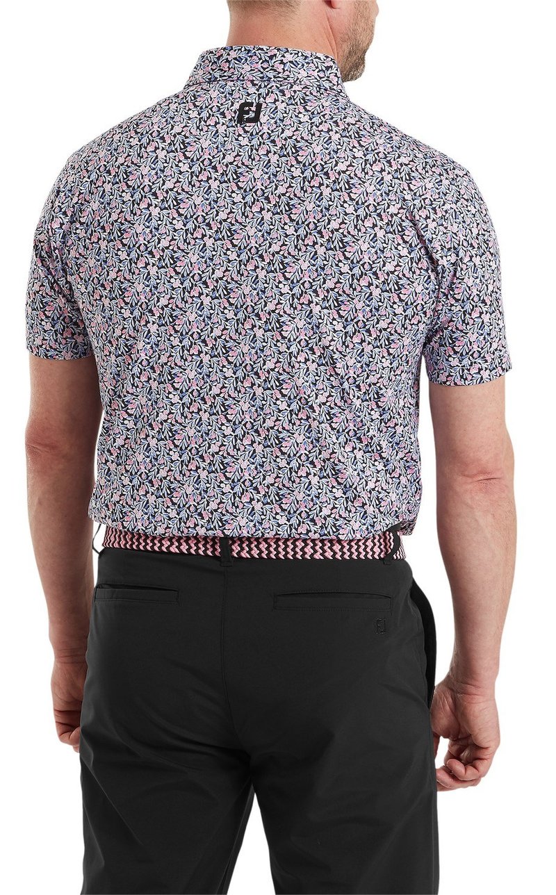 FootJoy Meadow Print Lisle pánske polo, black/vivid violet/pink pop