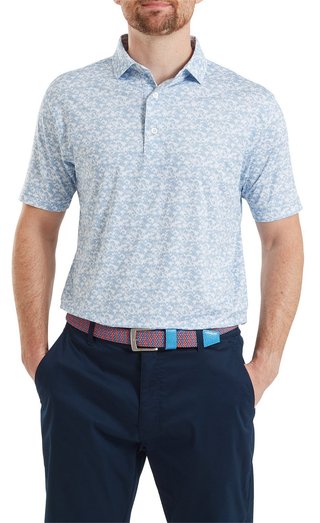 FootJoy Hidden Palm Print Lisle pánske polo, chambray/white