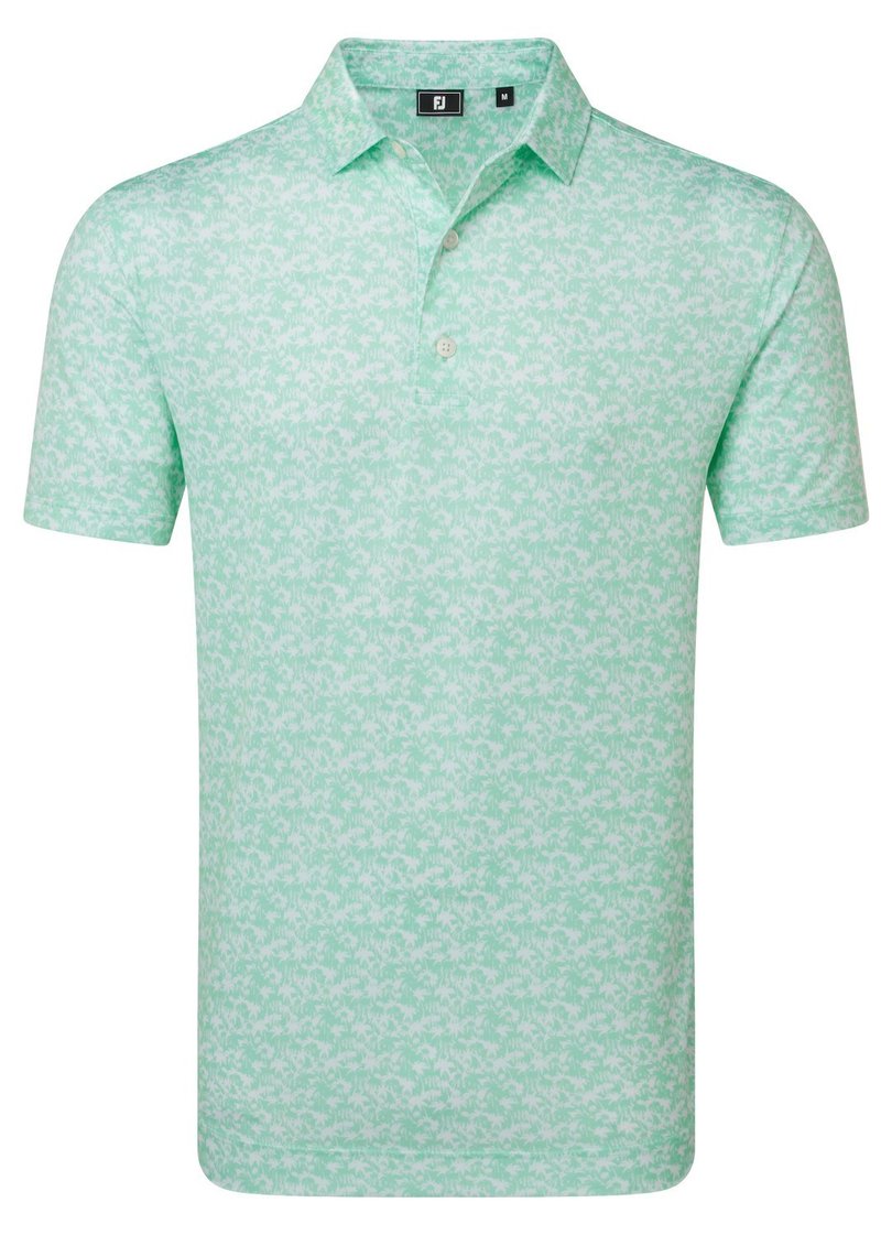 FootJoy Hidden Palm Print Lisle pánske polo, sea glass/white