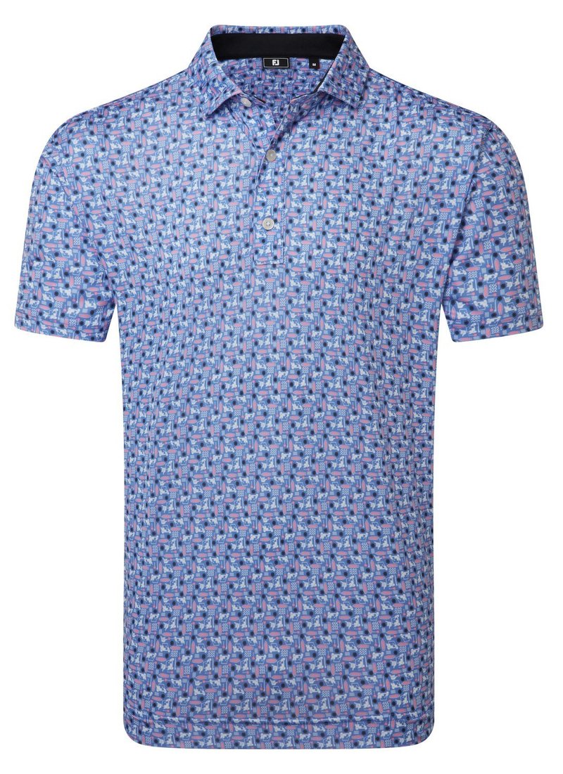 FootJoy Surfs Up Print Lisle pánske polo, white/vivid violet/pink pop/black
