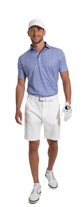 FootJoy Surfs Up Print Lisle pánske polo, white/vivid violet/pink pop/black