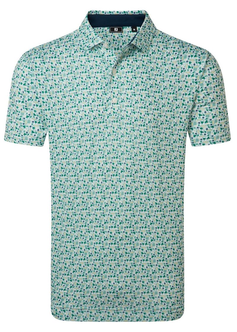 FootJoy Surfs Up Print Lisle pánske polo, field green/white/sunshine/navy