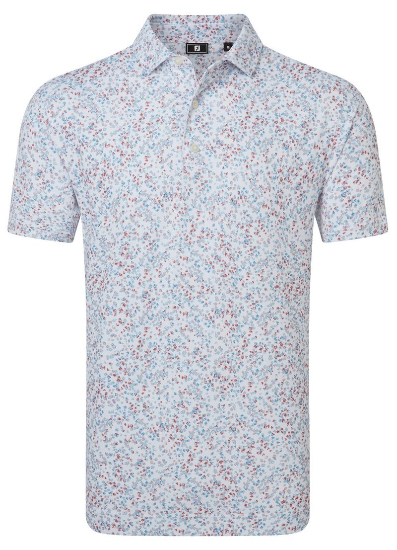 FootJoy Watercolour Floral Print Pique pánske polo, white/chambray/nantucket red