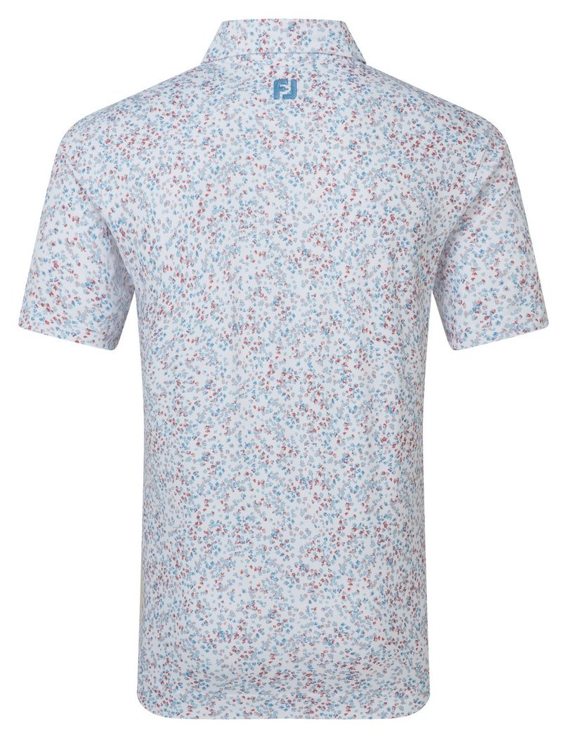 FootJoy Watercolour Floral Print Pique pánske polo, white/chambray/nantucket red
