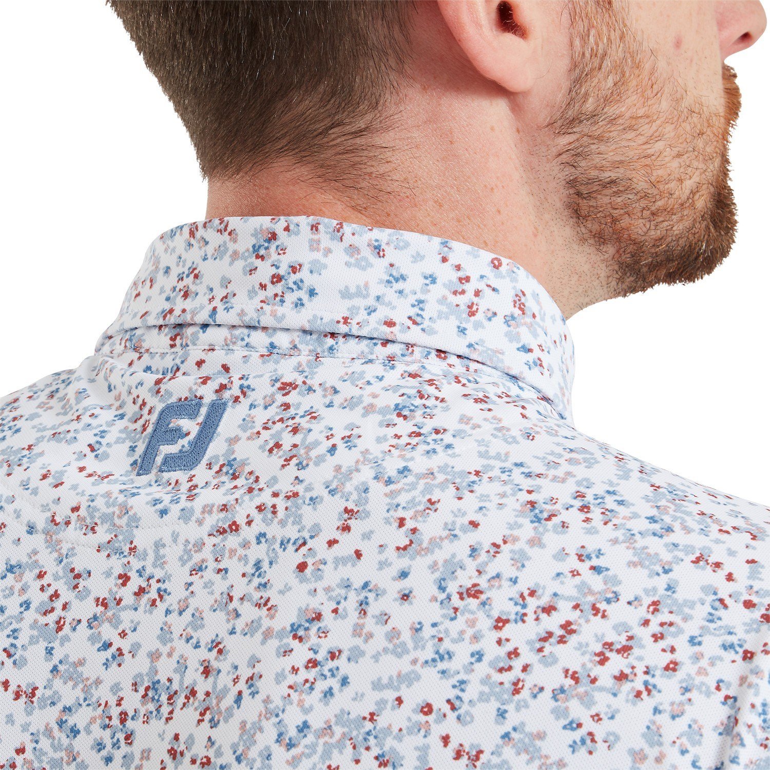 FootJoy Watercolour Floral Print Pique pánske polo, white/chambray/nantucket red