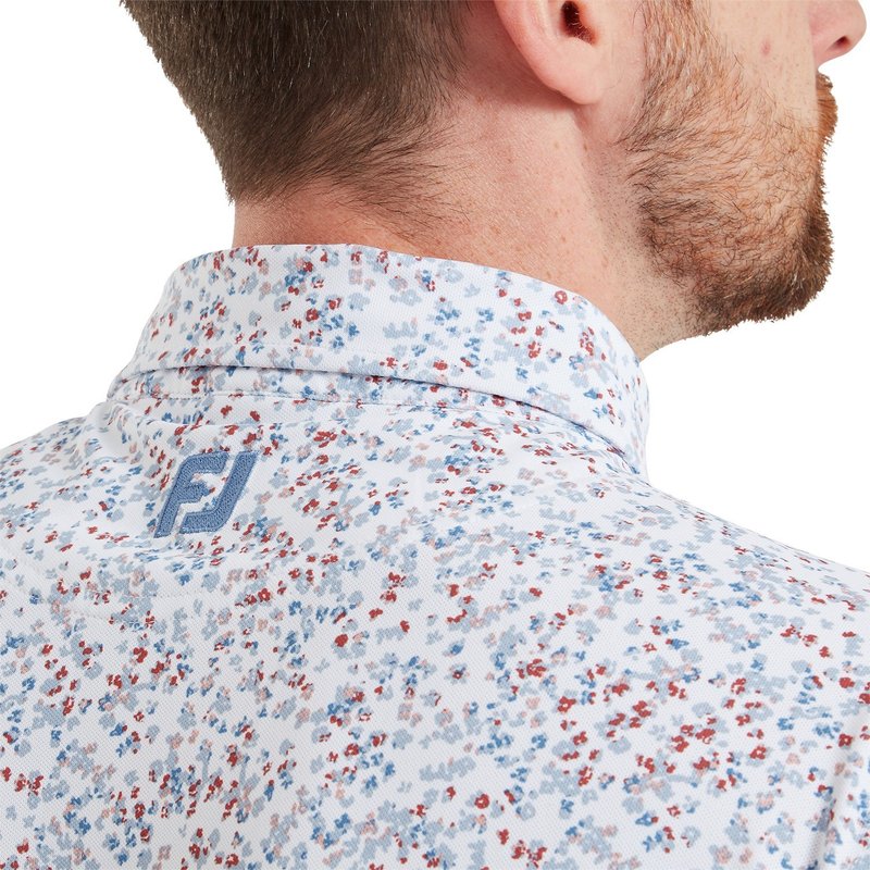 FootJoy Watercolour Floral Print Pique pánske polo, white/chambray/nantucket red