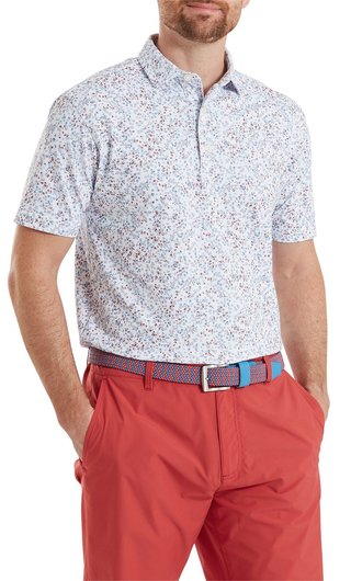 FootJoy Watercolour Floral Print Pique pánske polo, white/chambray/nantucket red