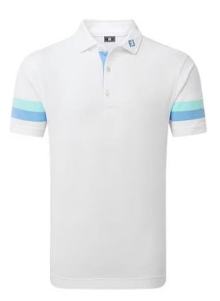 FootJoy Sleeve Stripe Pique pánske polo, biela/blue reef/sea glass