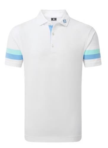 FootJoy Sleeve Stripe Pique pánske polo, biela/blue reef/sea glass