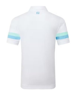 FootJoy Sleeve Stripe Pique pánske polo, biela/blue reef/sea glass