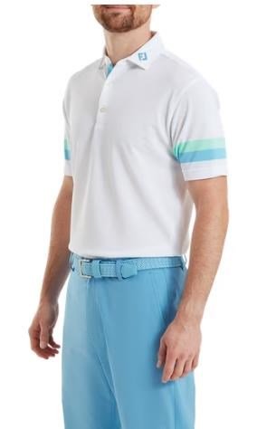 FootJoy Sleeve Stripe Pique pánske polo, biela/blue reef/sea glass