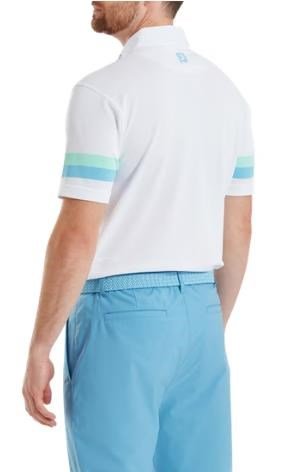FootJoy Sleeve Stripe Pique pánske polo, biela/blue reef/sea glass