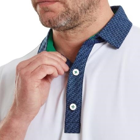 FootJoy Star Geo Trim Pique pánske polo, bielo/tmavomodré