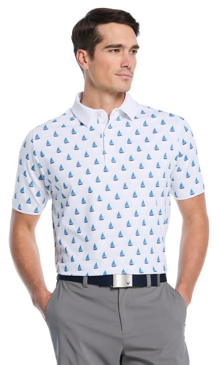 Callaway Sailboat Sunset Geo Print pánske polo, bright white
