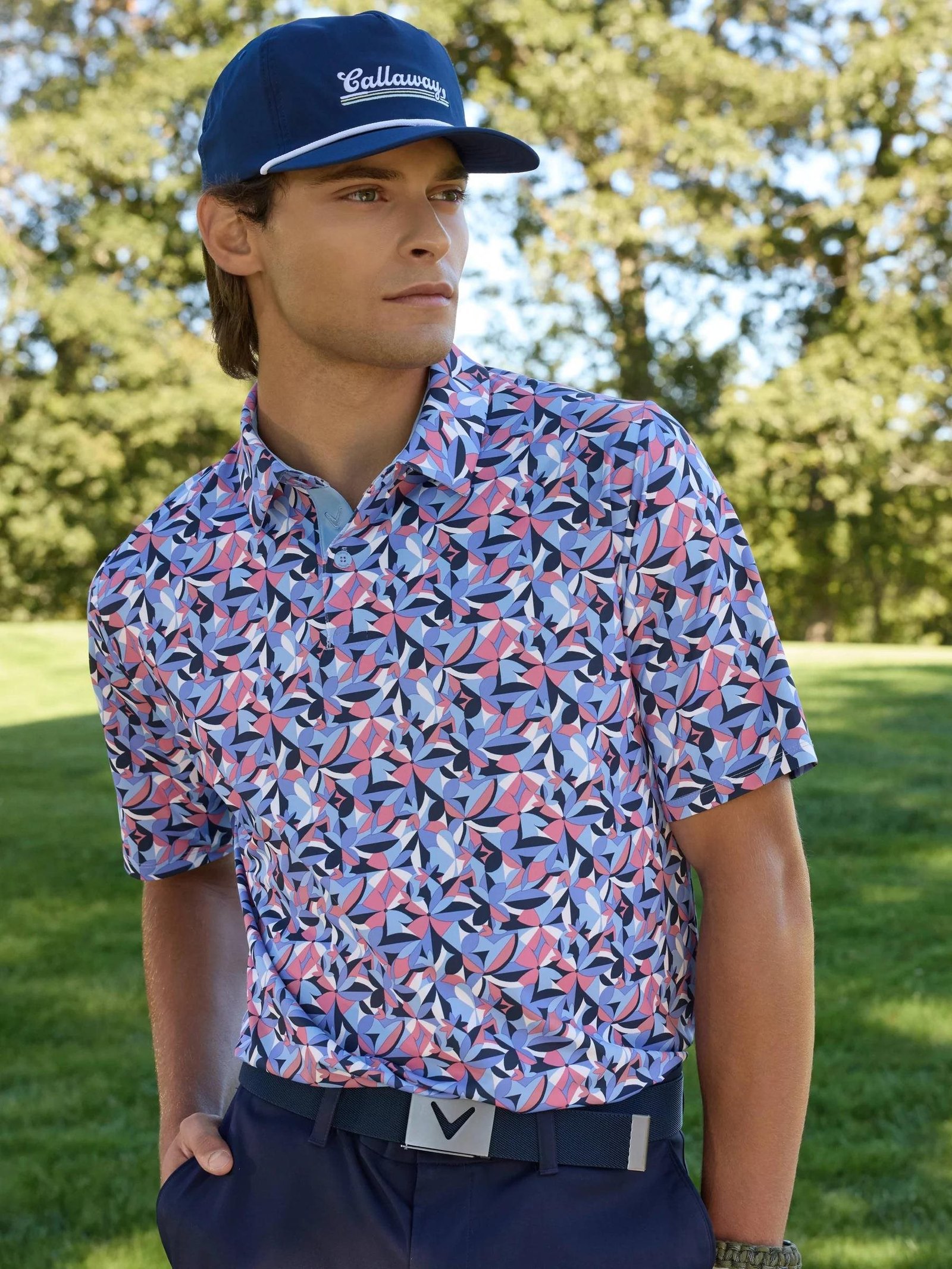 Callaway Dogwood Floral Geo pánske polo, vista blue