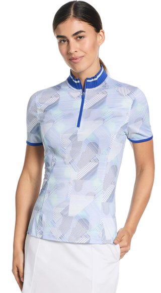 Callaway Sleeveless Rib Collar 1/4 ZIP Print dámske polo, bright white
