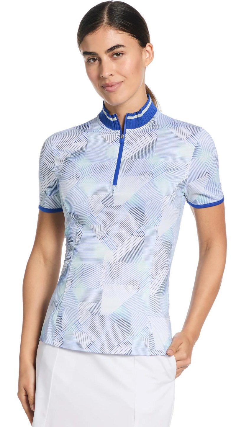 Callaway Sleeveless Rib Collar 1/4 ZIP Print dámske polo, bright white
