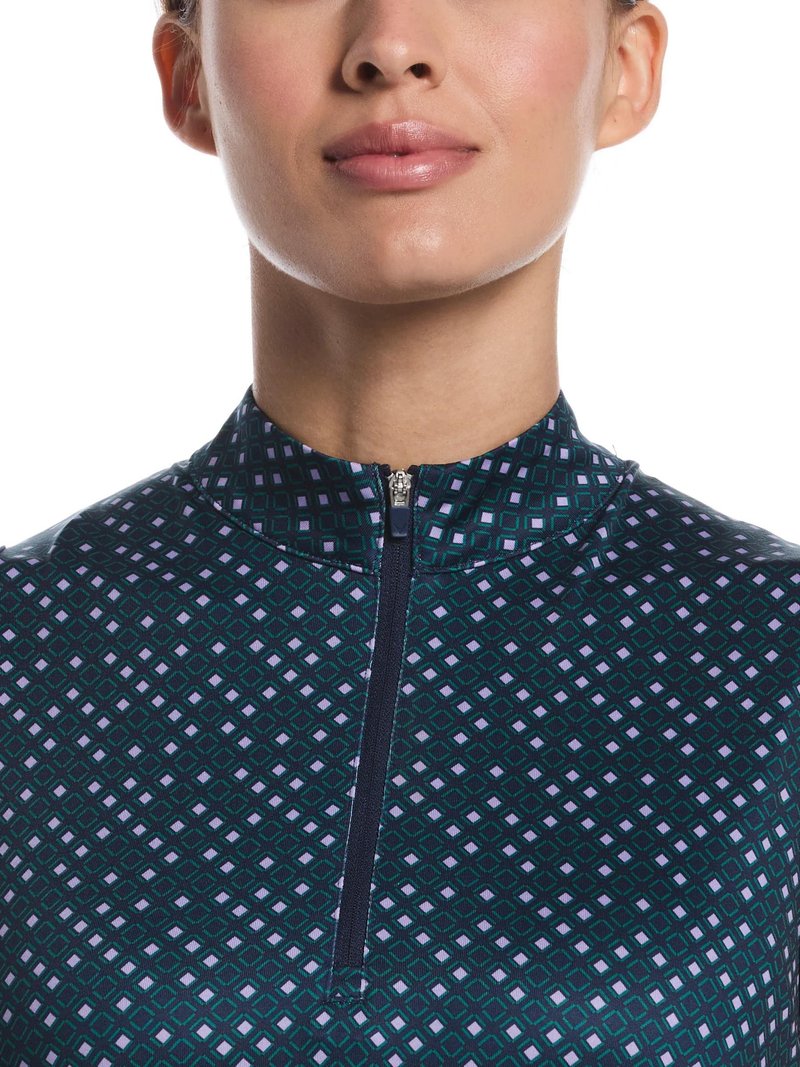 Callaway Sleeveless Framing Geo Print 1/4-Zip dámske polo, peacoat