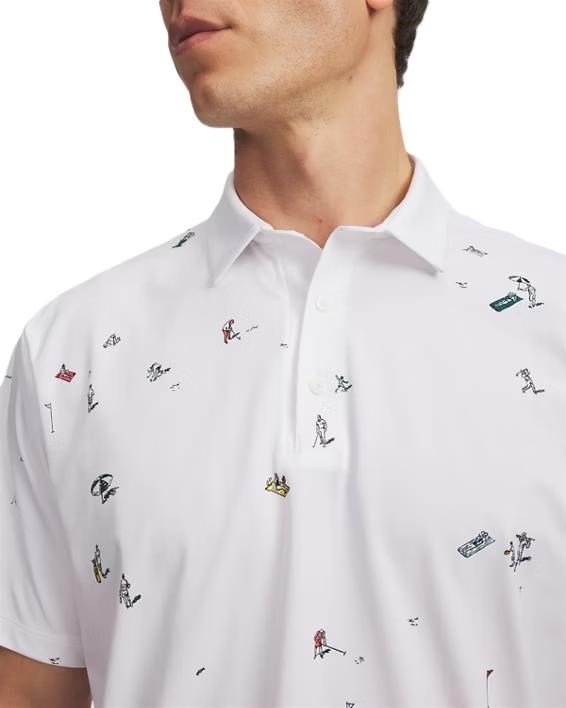 Under Armour ArmourDry Printed pánske polo, bielo/rack green/čierne