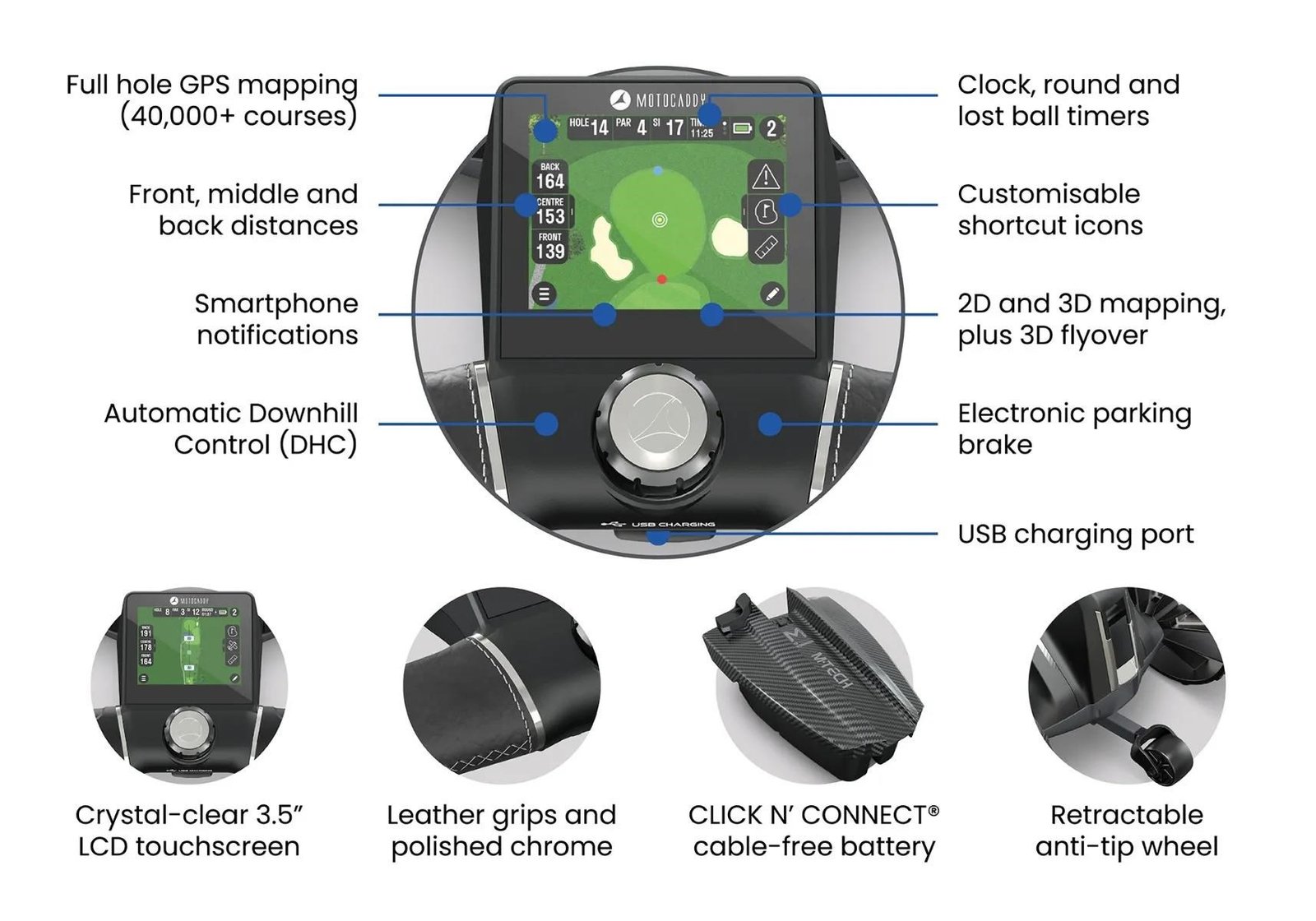 Motocaddy NEW M-TECH GPS elektrický vozík, grafitová