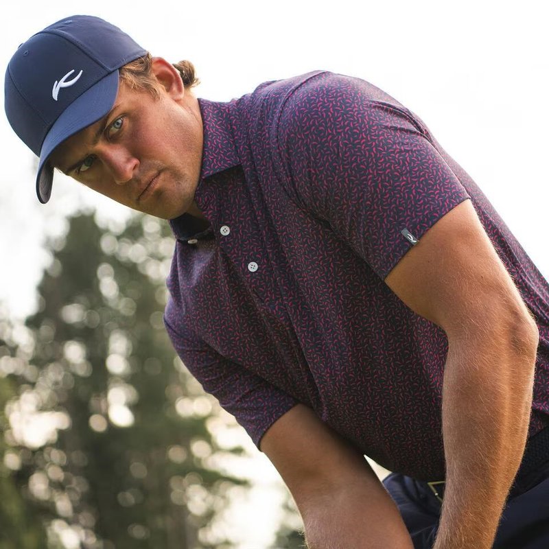 KJUS Golfer pánske polo, rhubarb/atlanta blue