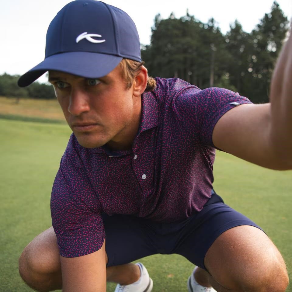 KJUS Golfer pánske polo, rhubarb/atlanta blue