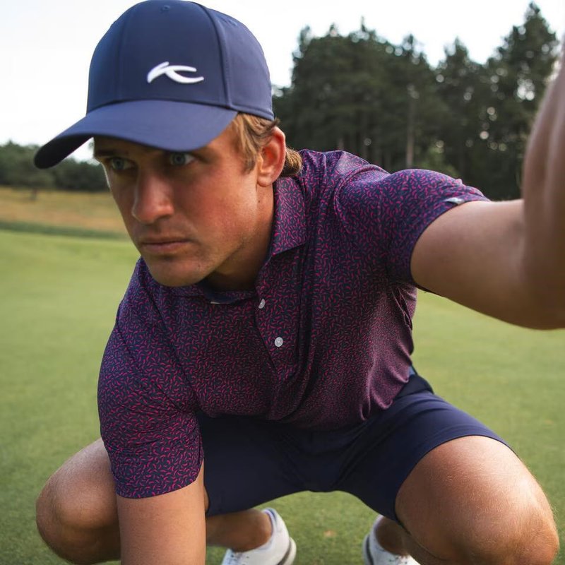 KJUS Golfer pánske polo, rhubarb/atlanta blue