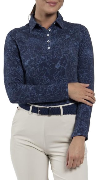 KJUS Hollow Pima Print longsleeve dámske polo, atlanta blue/atlanta blue