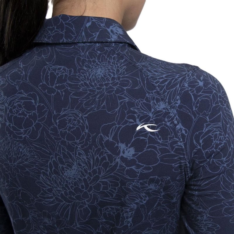 KJUS Hollow Pima Print longsleeve dámske polo, atlanta blue/atlanta blue