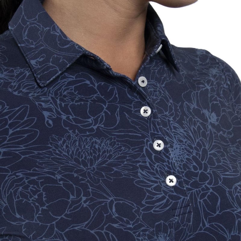 KJUS Hollow Pima Print longsleeve dámske polo, atlanta blue/atlanta blue