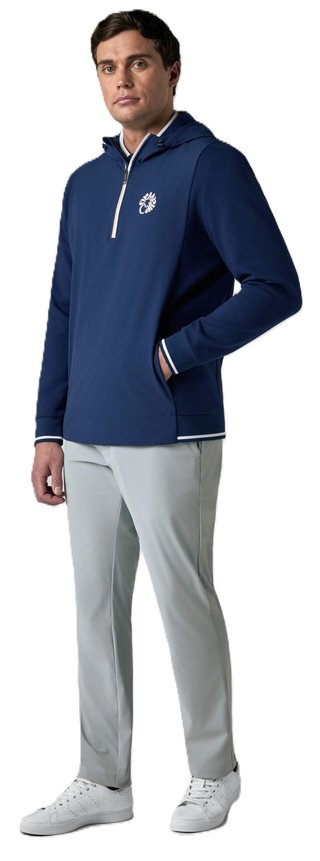 Callaway Mid Century Mixed Media Hooded 1/4 Zip pánska mikina, medieval blue