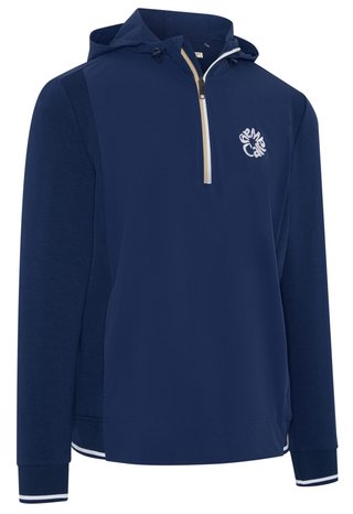 Callaway Mid Century Mixed Media Hooded 1/4 Zip pánska mikina, medieval blue