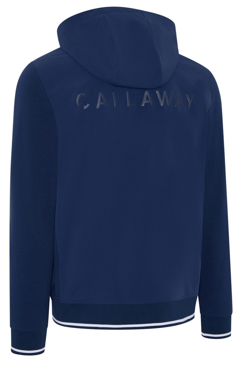 Callaway Mid Century Mixed Media Hooded 1/4 Zip pánska mikina, medieval blue