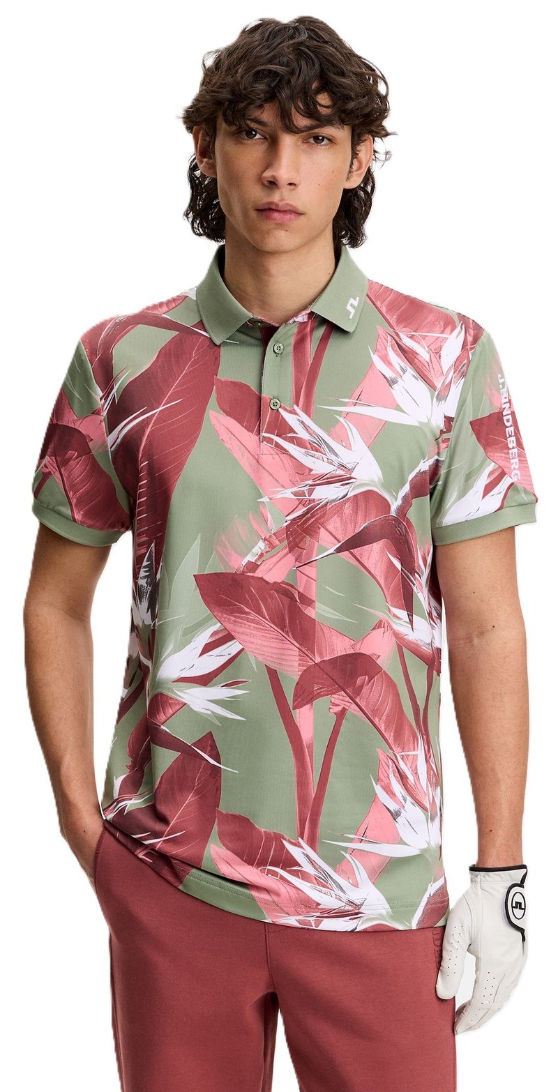 J.Lindeberg Tour Tech Print pánske polo, paradise hedge green