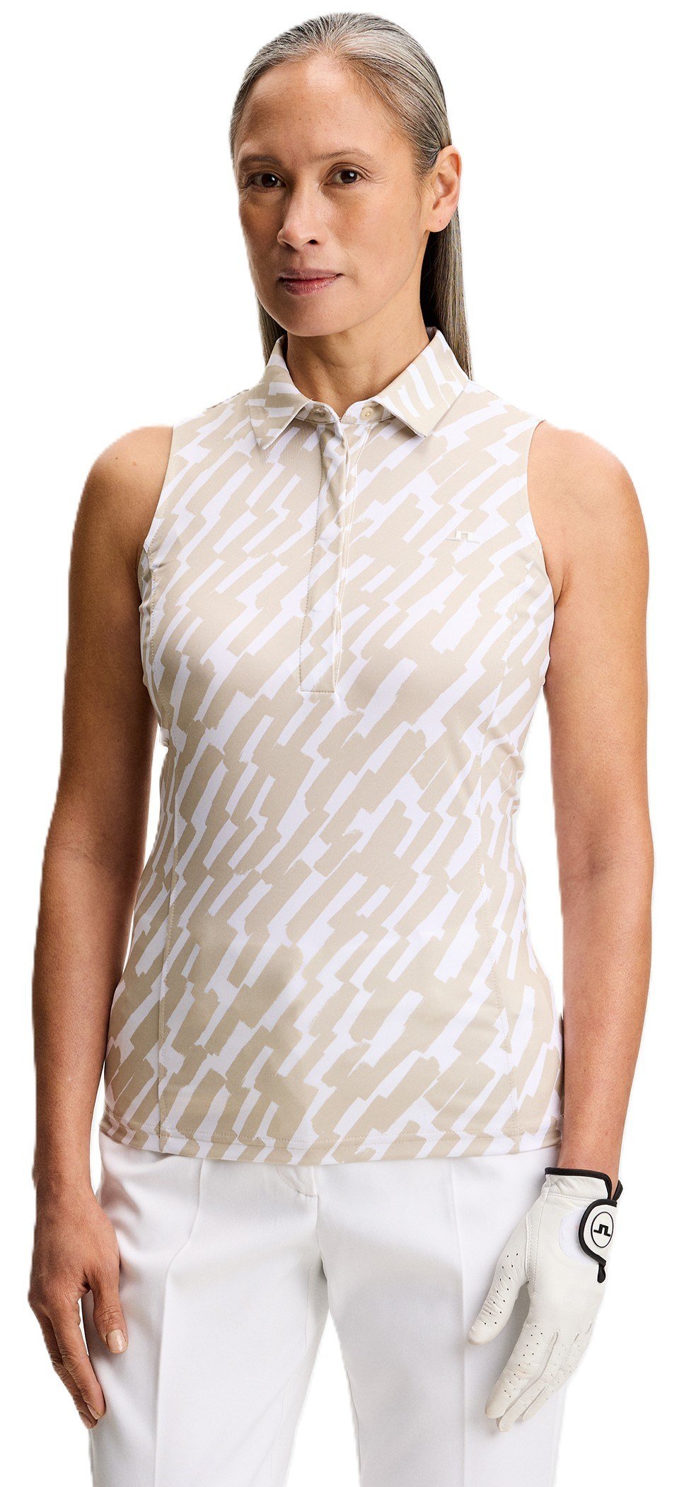 J.Lindeberg Dena Print Sleeveless dámske polo, oak island fossil